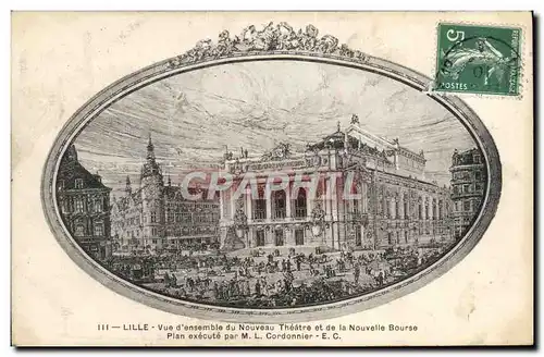 Cartes postales Lille Vue d&#39ensemble du nouveau Theatre et de la nouvelle Bourse Cordonier