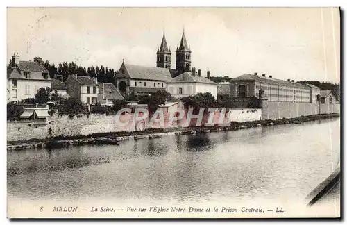 Cartes postales Melun La Seine Vue Sur L&#39Eglise Notre Dame et la prison centrale