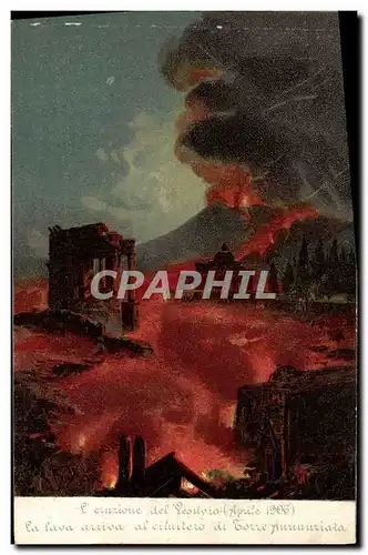 Ansichtskarte AK Volcan L&#39eruzione del Vesuvio Aprile 1906 La lava arriva al circuitero