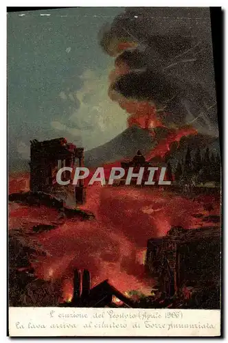 Cartes postales Volcan L&#39eruzione del Vesuvio Aprile 1906 La lava arriva al circuitero