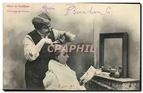 Cartes postales Chez le Coiffeur Perruquier Une coupe de cheveux