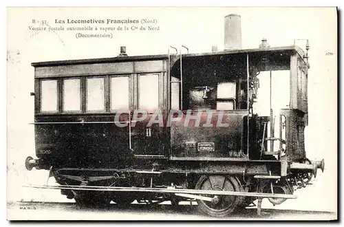 Cartes postales Train Locomotive Voiture postale automobile a vapeur de la Cie du Nord