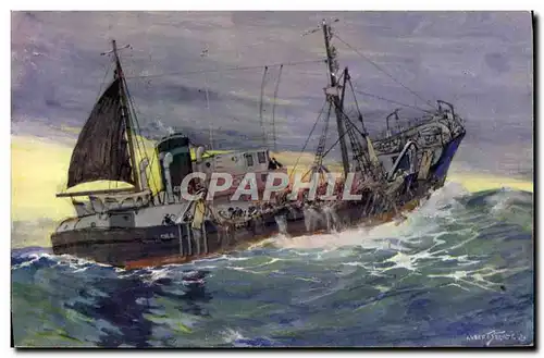 Cartes postales Bateau Peche Chalutier de grande peche ramassant son chalut Sebille