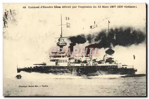 Cartes postales Bateau Cuirasse d'escadre Iena detruit par l'explosion du 12 mars 1907