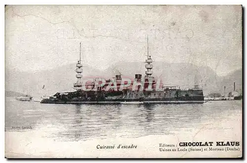 Cartes postales Bateau Cuirasse d'escadre Chocolat Klauss