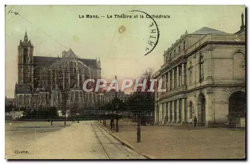 Ansichtskarte AK Le Mans Le Theatre et la cathedrale (carte toilee)