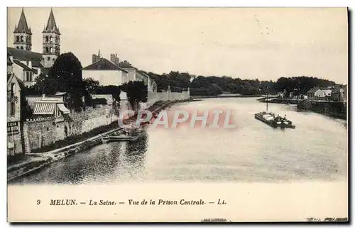 Ansichtskarte AK Melun La Seine Vue de la Prison Centrale Bateau Peniche