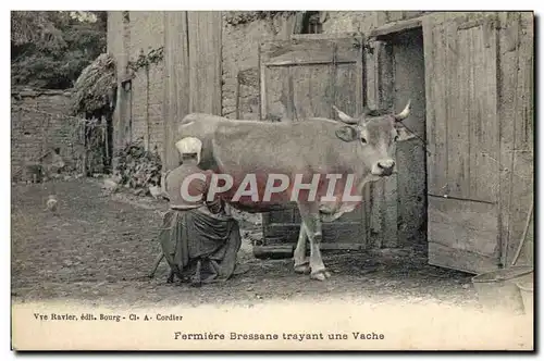 Cartes postales Folklore Fermiere Bressane trayant une vache TOP