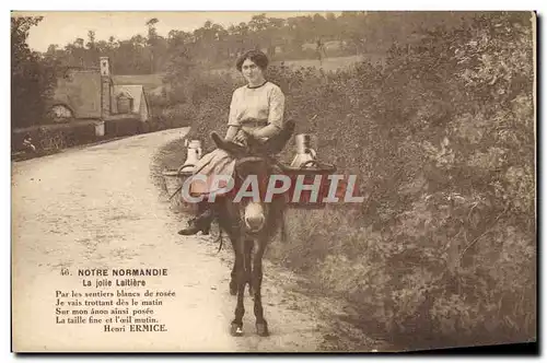 Cartes postales Folklore Normandie une jolie laitiere Ane Mule