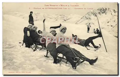 Cartes postales Sports d&#39hiver Ski Luchon Plateau de Superbagneres Descente en lugge