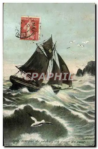 Cartes postales Bateau Voilier Barque de peche Un coup de vent Mouettes