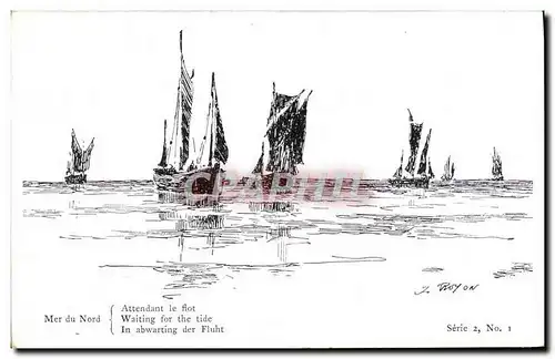 Cartes postales Bateau Voilier Mer du Nord Attendant le flot