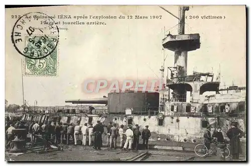 Cartes postales Bateau de guerre La catastophe du Iena Cuirasse Plage et tourelles arriere