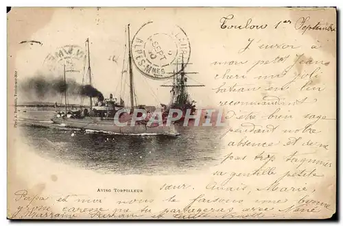 Cartes postales Bateau de guerre Aviso torpilleur