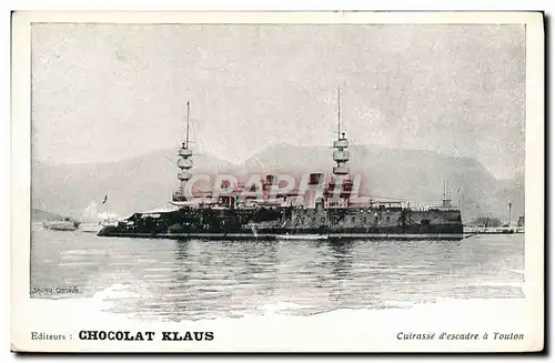 Ansichtskarte AK Bateau de guerre Chocolat Klaus Cuirasse d&#39escadre a Toulon