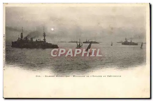 Cartes postales Bateau de guerre Grandes manoeuvres Mouillage de l&#39escadre au crepuscule