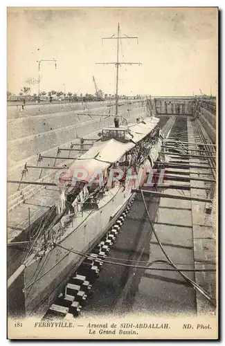 Cartes postales Bateau de guerre Ferryville Arsenal de Sidi Abdallah Le grand bassin Tunisie