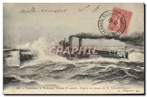 Ansichtskarte AK Bateau de guerre Torpilleur a turbines Dumont Duparc