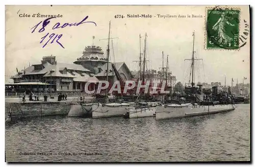 Ansichtskarte AK Bateau de guerre Saint Malo Torpilleurs dans le bassin