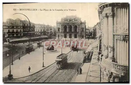 Cartes postales Montpellier La place de la Comedie et le Theatre Tramway