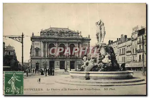 Ansichtskarte AK Montpellier Le Theatre et la fontaine des Trois Graces