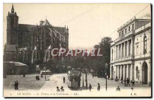 Ansichtskarte AK Le Mans Le Theatre et la cathedrale Tramway