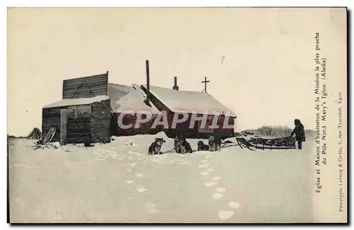 Ansichtskarte AK Chien Chiens Eglise et maison d&#39habitation de la mission la plus proche du Pole Nord Mary&#39