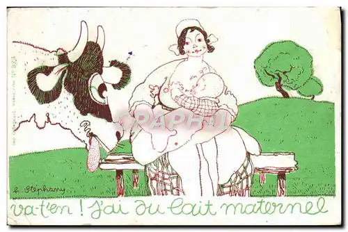 Cartes postales Folklore Lait Publicite lait maternel Vache Stephany