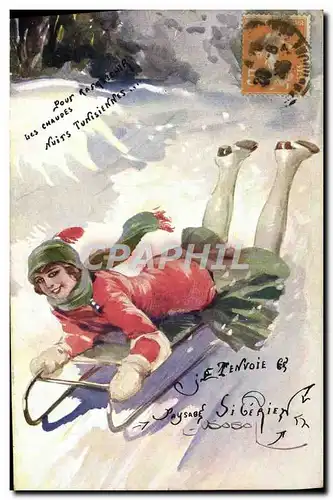 Cartes postales Sports d&#39hiver Ski Femme Luge