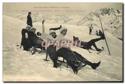 Cartes postales Sports d&#39hiver Ski Luchon Plateau de Suberbagneres Descente en luge