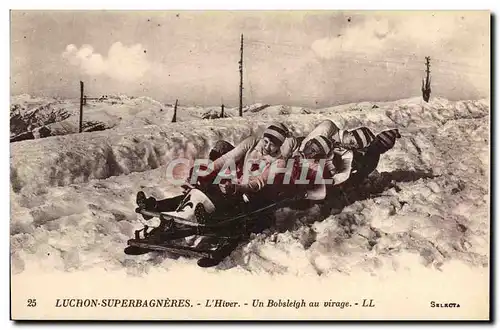 Ansichtskarte AK Sports d&#39hiver Ski Luchon Superbagneres l&#39hiver Un Bobsleigh au virage