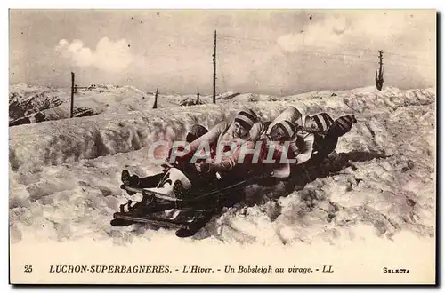 Cartes postales Sports d&#39hiver Ski Luchon Superbagneres l&#39hiver Un Bobsleigh au virage