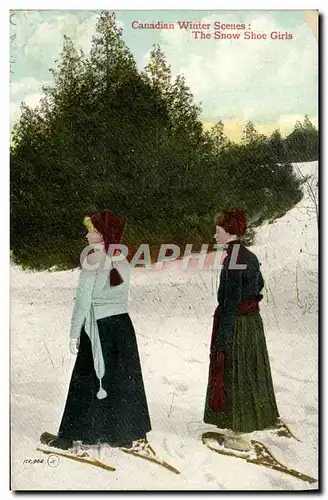 Cartes postales Sports d&#39hiver Ski Canadian winter scenes The snow shoe girls Canada