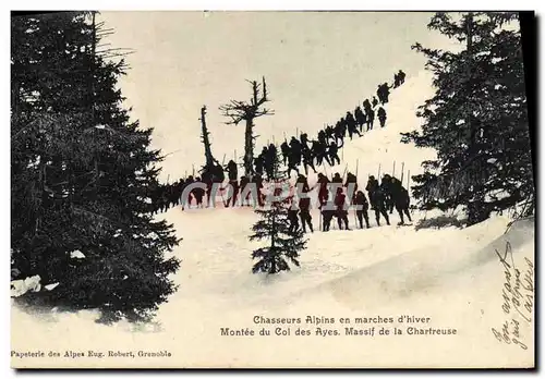 Cartes postales Sports d&#39hiver Ski Chasseurs alpins en marches d&#39hiver Montee du col des Ayes Massif de la