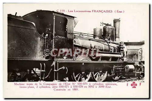 Cartes postales train Locomotive Machine mixte de la Compagnie de l&#39Etat 030 075