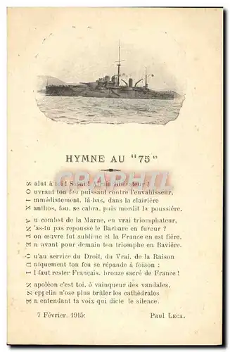 Cartes postales Bateau de guerre Hymne du 75