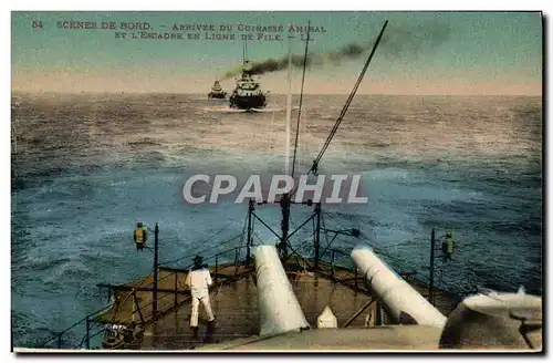 Cartes postales Bateau de guerre Arrivee du cuirasse amiral et l&#39escadre en ligne de file