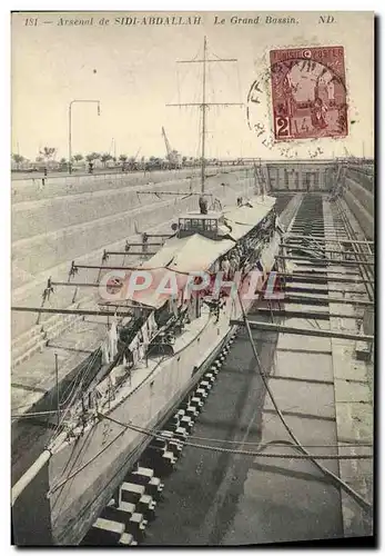 Cartes postales Bateau de guerre Arsenal de Sidi Abdallah Le grand bassin Tunisie