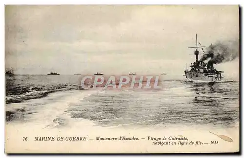 Ansichtskarte AK Bateau de guerre Manoeuvres d&#39escadre Virage de cuirasses navigant en ligne de mire