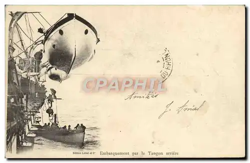 Ansichtskarte AK Bateau de guerre Embarquement par le Tangon arriere