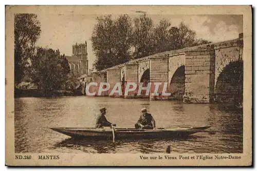 Cartes postales Mantes Vue Sur le Vieux Pont et L&#39Eglise Notre Dame