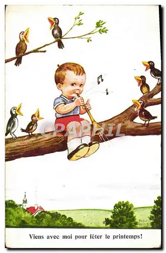 Cartes postales Enfant Trompette