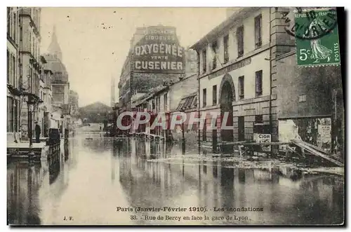 Cartes postales Paris Inondations Rue de Bercy en face de la gare de Lyon Publicite Cusenier