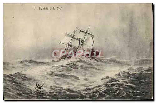 Cartes postales Bateau Voilier Un homme a la mer