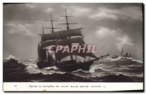 Cartes postales Bateau Voilier Apres la tempete en route sous petite voilure