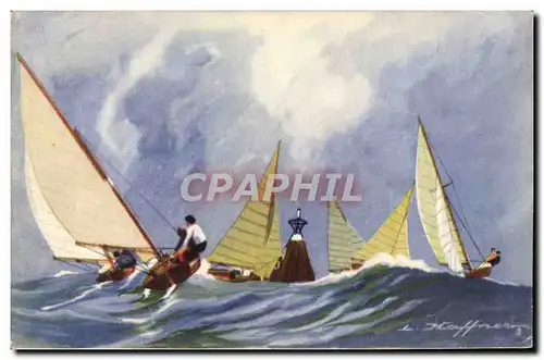 Cartes postales Bateau Voilier le virage de la bouee par les dinghies yachts acrobatiques pour la mer Haffner