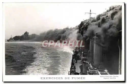 Cartes postales Bateau de guerre Exercices de fumme