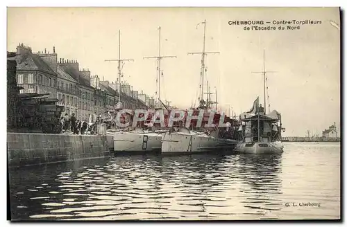 Ansichtskarte AK Bateau de guerre Cherbourg Contre torpilleurs de l&#39escadre du Nord