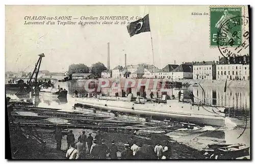 Ansichtskarte AK Bateau de guerre Chalon sur Saone Chantiers Schneider & Cie Lancement d&#39un torpilleur de prem