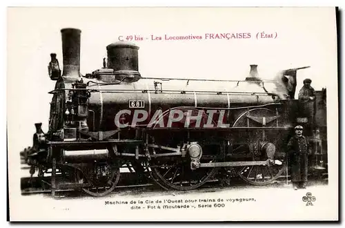 Cartes postales Train Locomotive Machine de la Cie de l&#39ouest pour trains de voyageurs dite pot a moutarde